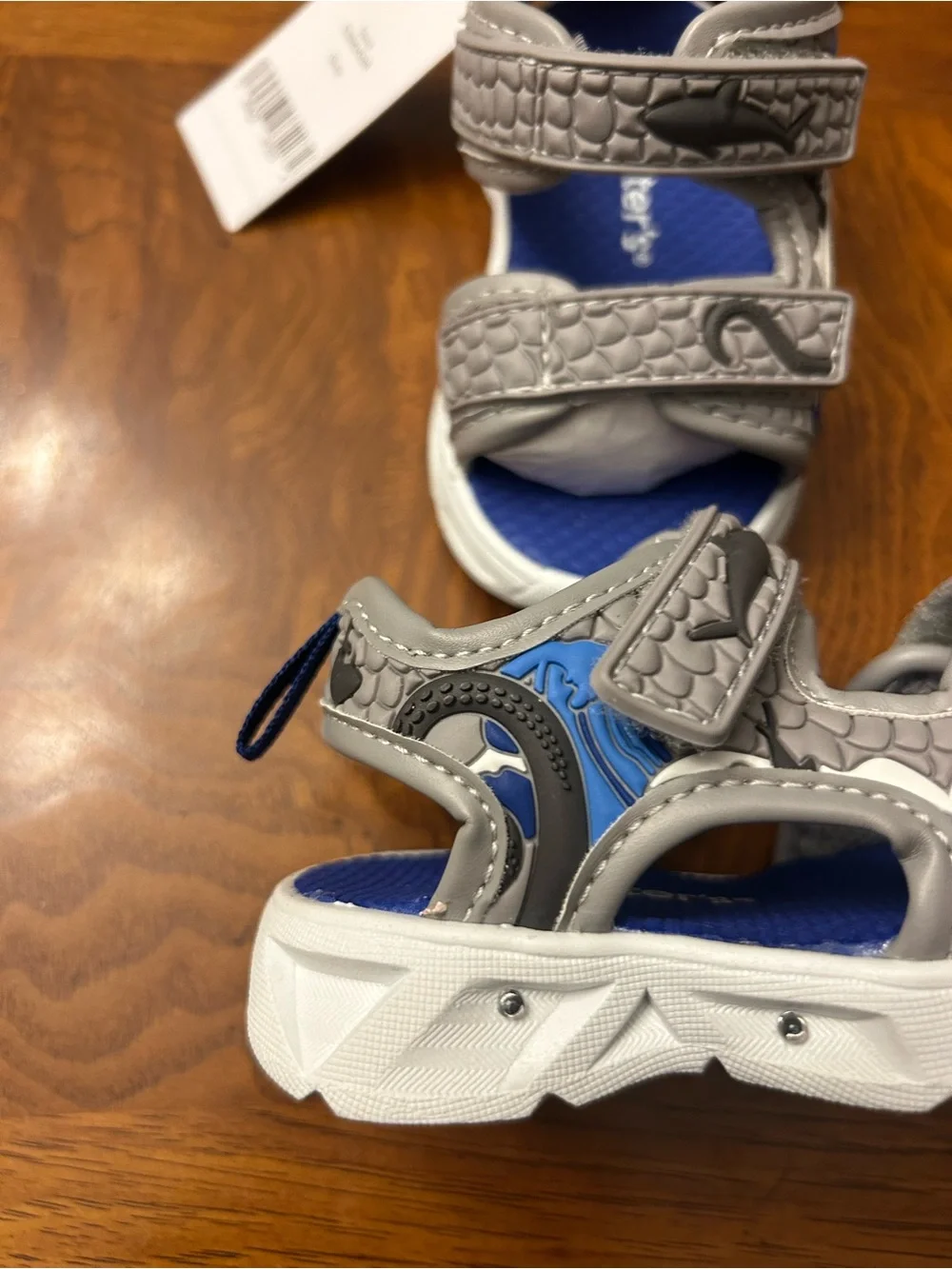 NWB-Carter's Gray and Blue Boys' Sporty Light-Up Hook-and-Loop Sandals